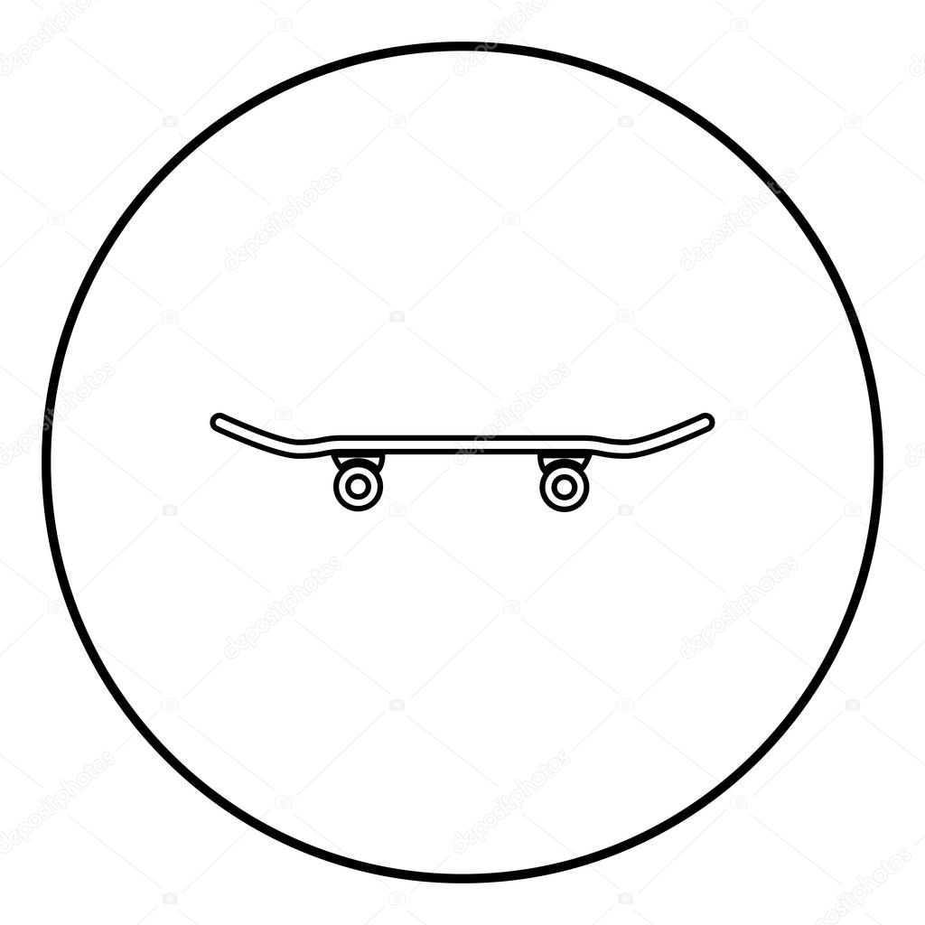 Skateboard icon outline in circle black color vector illustration simple image flat style