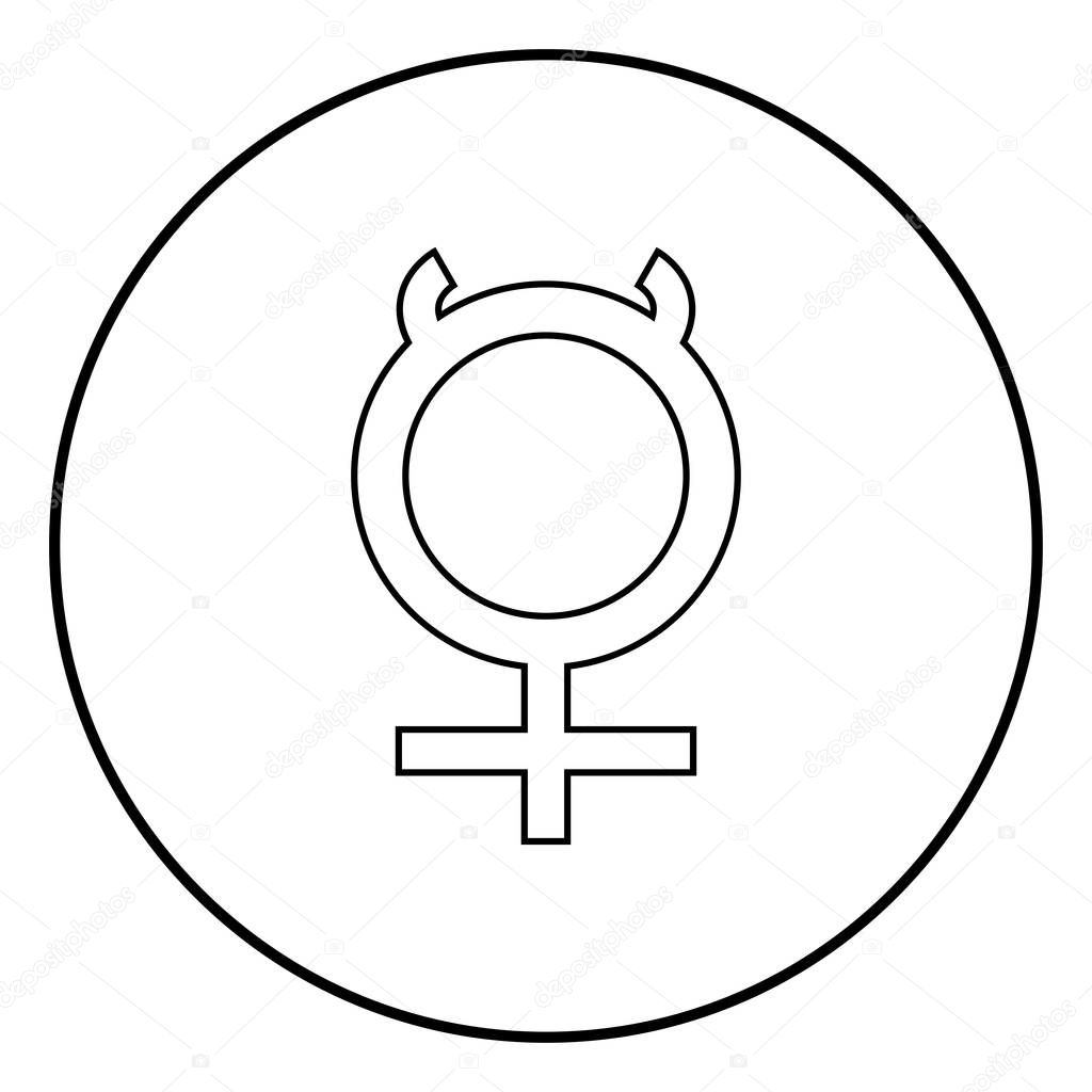 Mercury symbol icon outline in circle black color vector illustration simple image flat style