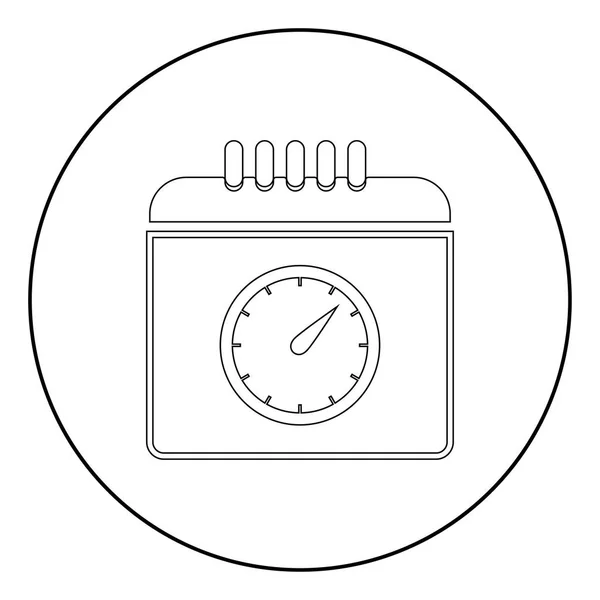 Calendario Con Reloj Icono Color Negro Círculo Redondo — Vector de stock