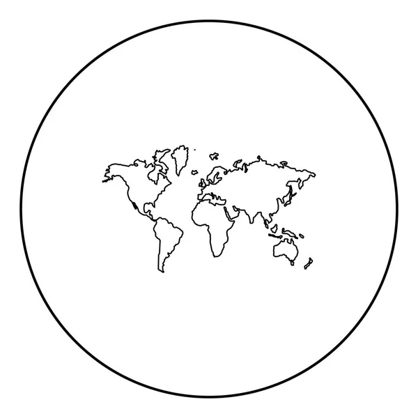 World Map Icon Black Color Circle Vector Illustration — Stock Vector