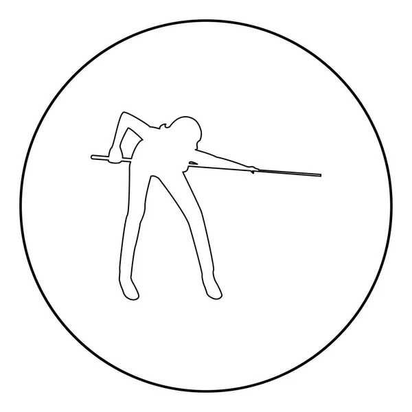 Vrouw Spelen Van Biljart Pictogram Zwarte Kleur Cirkel Ronde Vectorillustratie — Stockvector