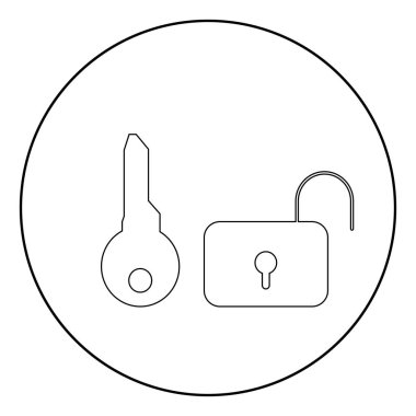 Anahtar ve kilit simgesi siyah renkli daire içinde veya vektör çizim yuvarlak