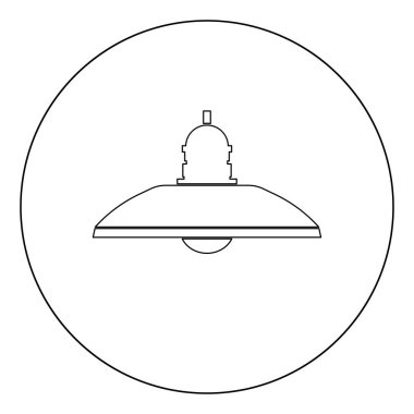 Retro ev lamba ve zemin lamba simgesi anahat siyah renkte daire vektör çizim