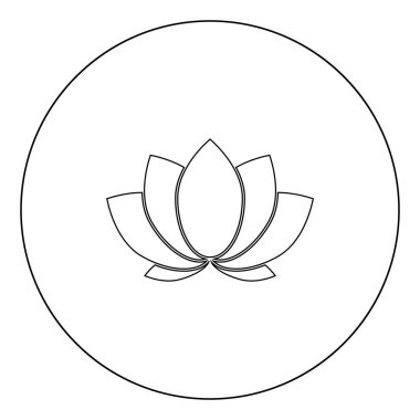 Lotus simge anahat siyah renk daire vektör çizim