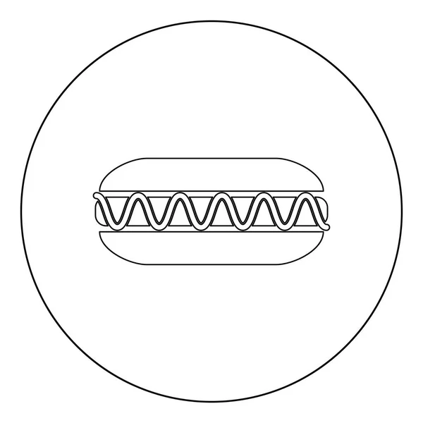Hot Dog Icon Outline Black Color Circle Vector Illustration — Stock Vector