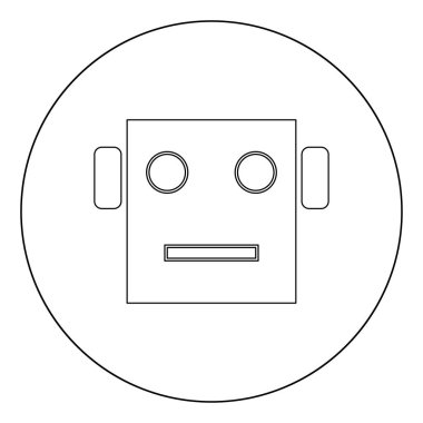 Robot baş simge anahat siyah renk daire vektör çizim