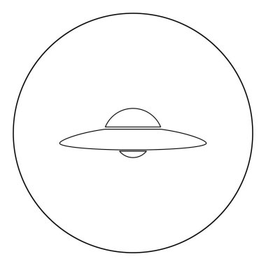 UFO. Uçan daire simgesi anahat siyah renk daire vektör çizim