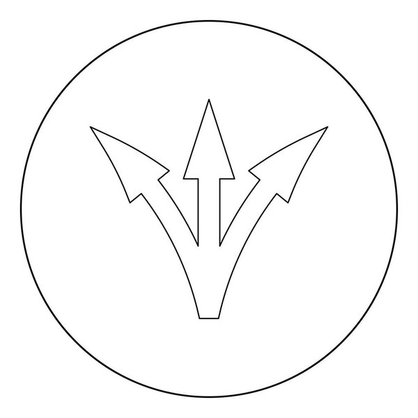 Трехсторонняя иконка со стрелкой направления черного цвета на векторной иллюстрации круга
