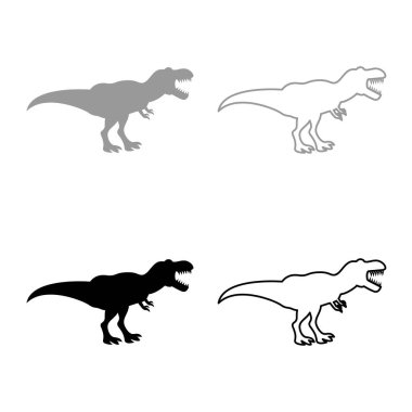 Dinozor tyrannosaurus t rex Icon set gri siyah renkli anahat