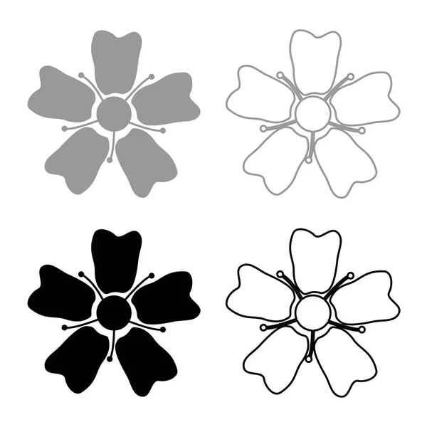 Gri Siyah Renkli Anahat Çiçek Sakura Icon Set — Stok Vektör