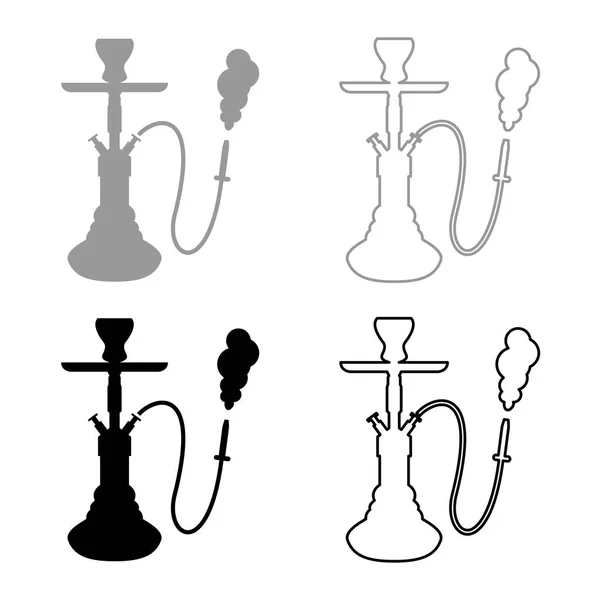 Hookah Shisha Icono Conjunto Gris Negro Contorno Color — Vector de stock