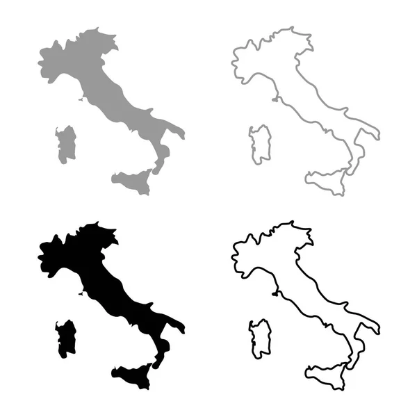 Mapa Italia Icono Conjunto Gris Negro Esquema Color — Vector de stock