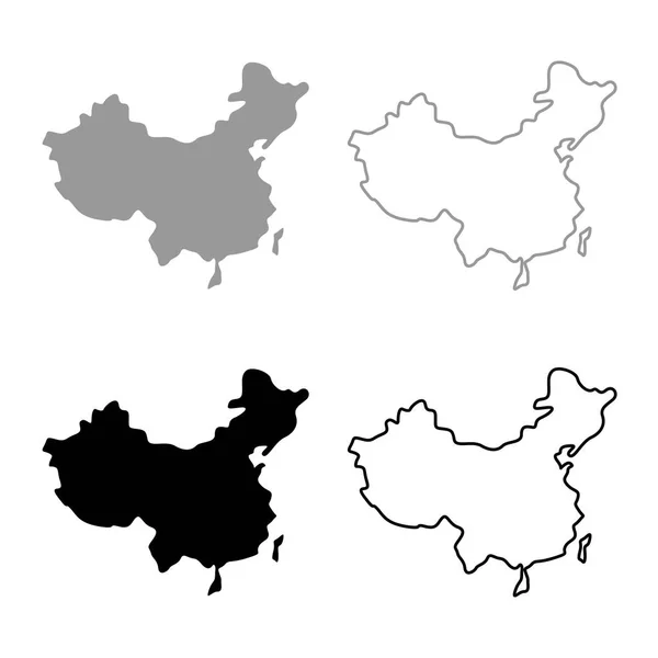 Mapa China Icono Conjunto Gris Negro Esquema Color — Archivo Imágenes Vectoriales