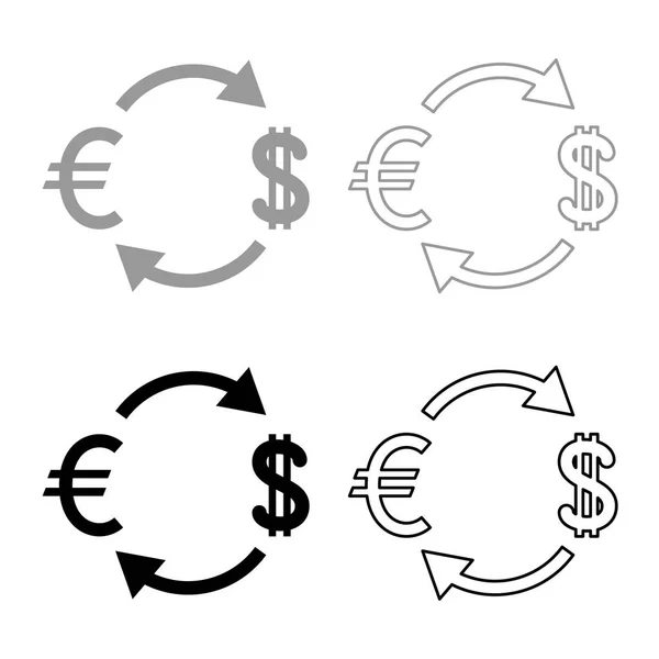 Currency Exchange Icon Set Grey Black Color Outline — Stock Vector