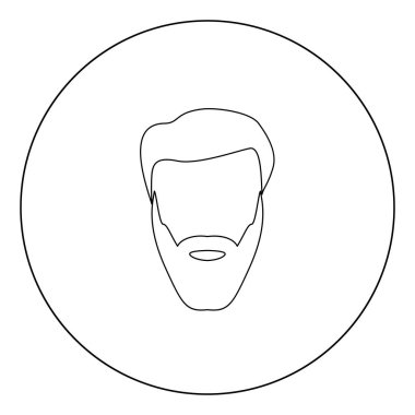 Sakal ve saç baş düz stil izole daire vektör çizim içinde siyah simge .