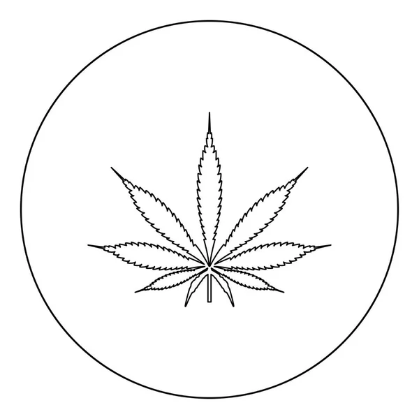 Cannabis Marijuana Leaf Black Icon Circle Vector Illustration Isolated Flat — Stock Vector