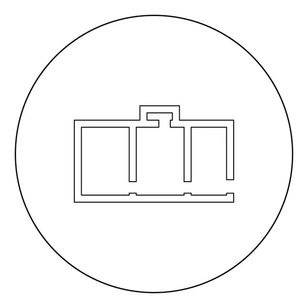 Appartement Plan Zwarte Pictogram Cirkel Vectorillustratie Geïsoleerd Vlakke Stijl — Stockvector