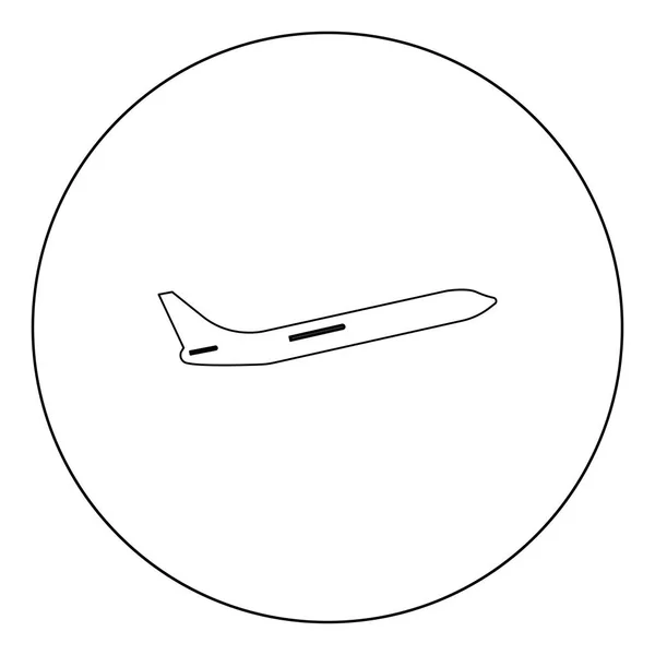 Черный Значок Самолета Векторной Иллюстрации Круга Изолированный Плоский Стиль — стоковый вектор