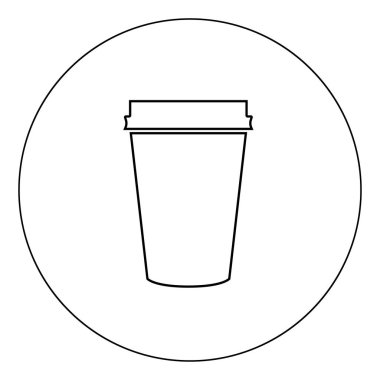 Kağıt kahve fincanı simge siyah renkli daire Anahat vektör çizim