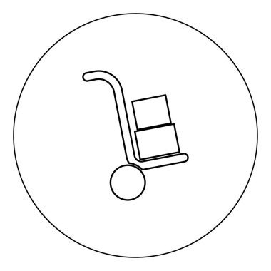 Kamyon ile kutuları simge siyah renk daire vektör illüstrasyon izole anahat