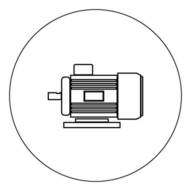 Elektrik motoru simge siyah renk daire vektör illüstrasyon izole anahat