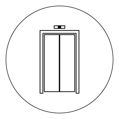 Asansör kapıları simge siyah renk daire vektör illüstrasyon izole anahat
