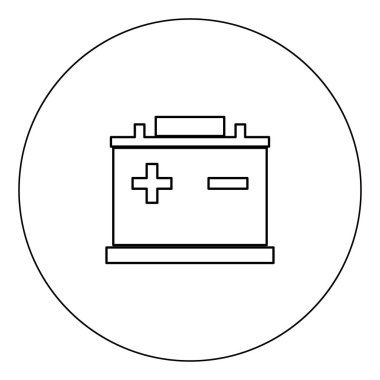 Araba pil simgesi siyah renk daire vektör illüstrasyon izole anahat