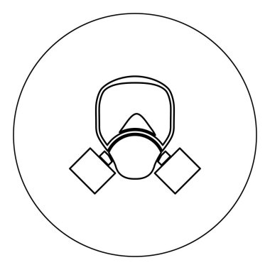 Gaz maskesi simgesi siyah renk daire vektör illüstrasyon izole anahat