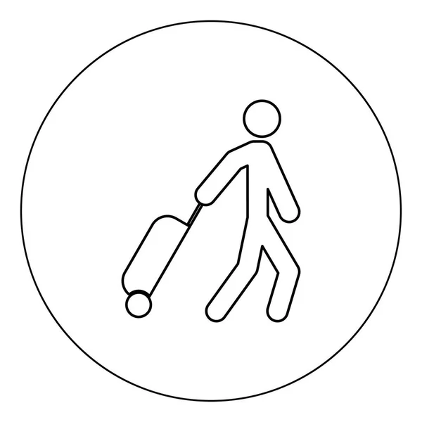 Mann Mit Koffer Symbol Schwarze Farbe Kreis Vektor Illustration Isolierte — Stockvektor