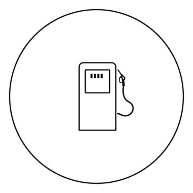 Benzin istasyonu simge siyah renk daire Anahat vektör çizim