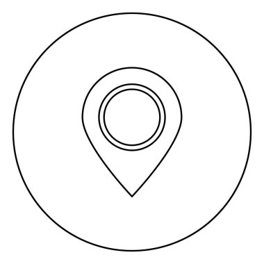 İşaret konum simgesi siyah renkli daire Anahat vektör çizim