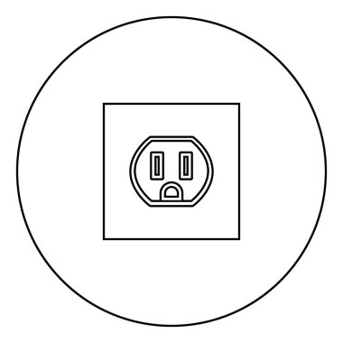 Simge siyah renkli daire Anahat vektör çizim olarak soket