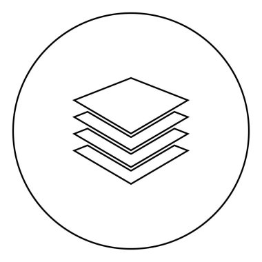 İşareti liste veya daire Anahat vektör çizim kağıtları simge siyah renkte yığını