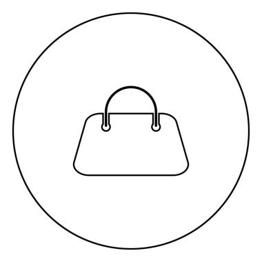Kadın çantası simge siyah renk daire Anahat vektör çizim
