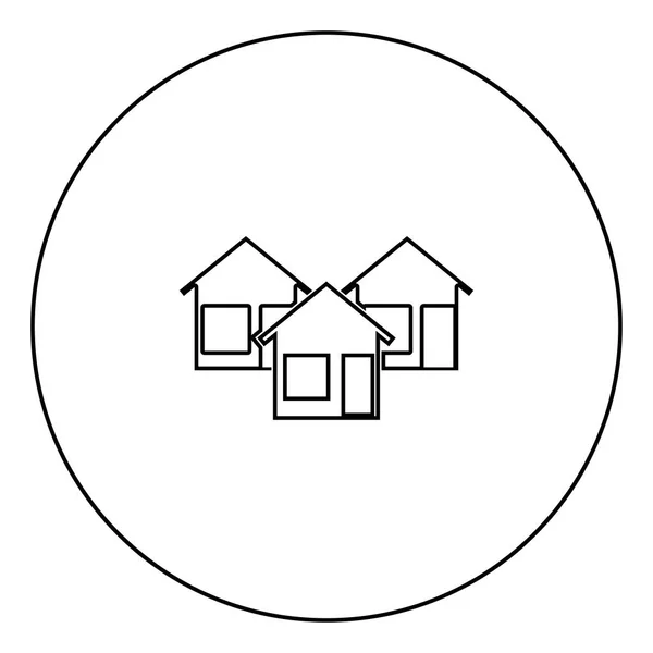 Três Casa Ícone Cor Preta Círculo Esboço Vetor Ilustração — Vetor de Stock