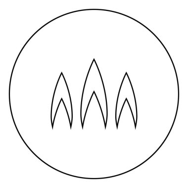 Alevi ateş siyah daire Anahat vektör görüntü illüstrasyon simgesinde