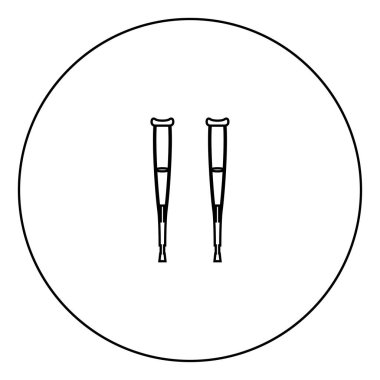 Çift koltuk değneği daire Anahat vektör görüntü illüstrasyon simgesinde siyah