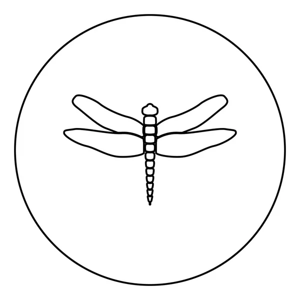 Dragonfly Negru Pictogramă Cerc Contur Vector Ilustrare Imagine — Vector de stoc