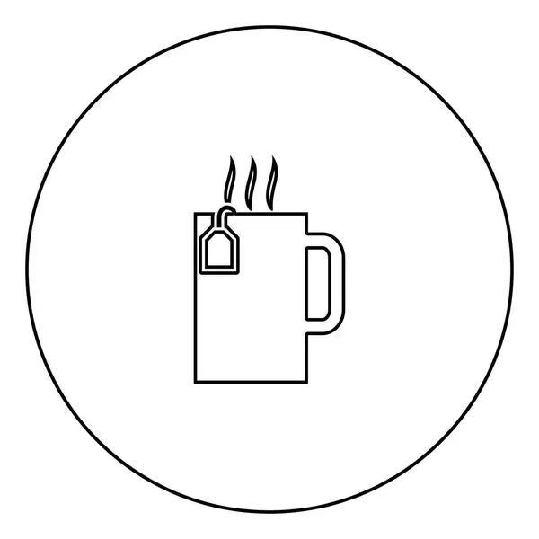 Tasse Mit Heißem Tee Schwarzes Symbol Kreis Umriss Vektor Illustration — Stockvektor
