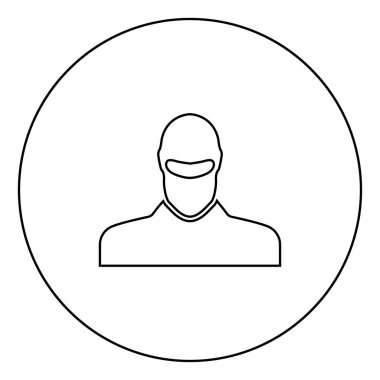 Adam yün veya pasamontanas siyah daire Anahat vektör illüstrasyon izole simgesinde