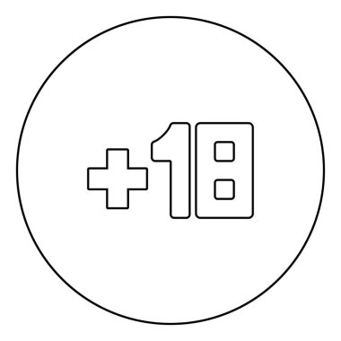 Artı onsekiz + 18 daire Anahat vektör illüstrasyon izole simgesinde siyah