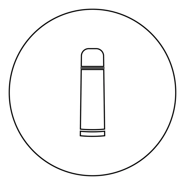 Thermos Vacuüm Kolf Zwarte Pictogram Cirkel Overzicht Vectorillustratie Geïsoleerd — Stockvector