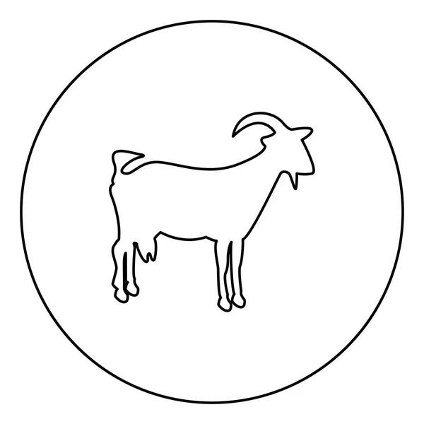 Goat Black Icon Circle Outline Vector Illustration Isolated — Stock Vector