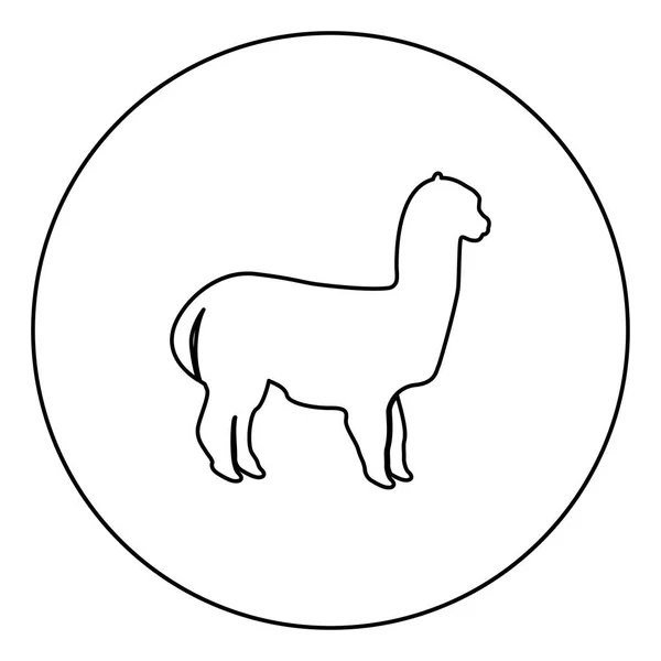 Alpaca Black Icon Circle Outline Vector Illustration Isolated — Stock Vector