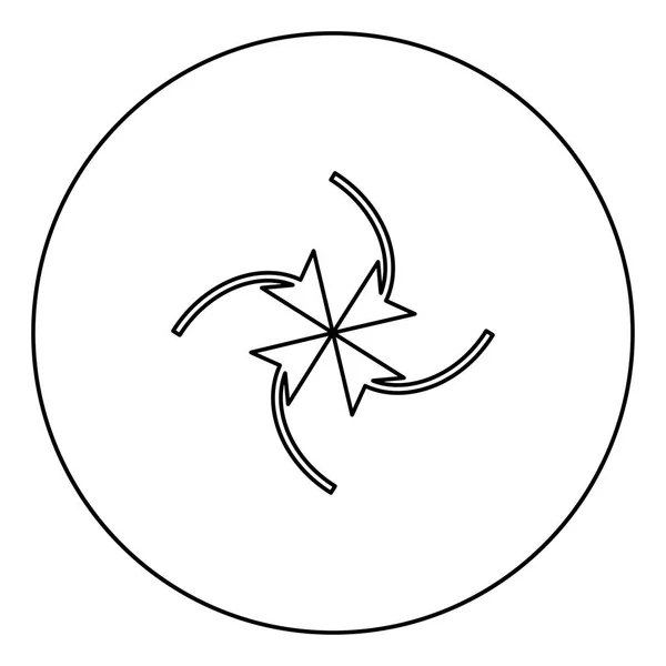 Чотири Стрілки Циклі Центрі Чорної Піктограми Колі Контур Векторні Ілюстрації — стоковий вектор