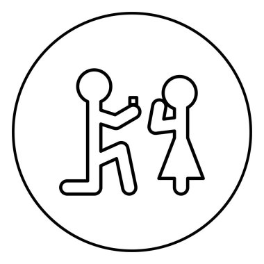 Adam bir teklif yapar daire Anahat vektör görüntü illüstrasyon kadın sopa simgesini