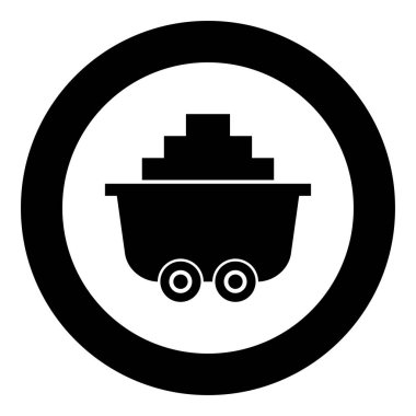 Mayın sepeti veya vagon kömür simge siyah renk vektör çizim yuvarlak daire