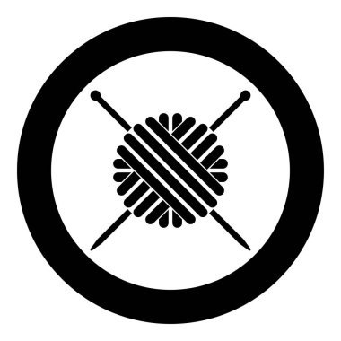 Top vektör çizim yuvarlak daire içinde yün iplik ve örme iğneler simge siyah renk