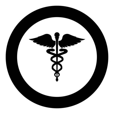 Caduceus sağlık sembol Asklepios'ın değnek simge siyah renk vektör çizim yuvarlak daire