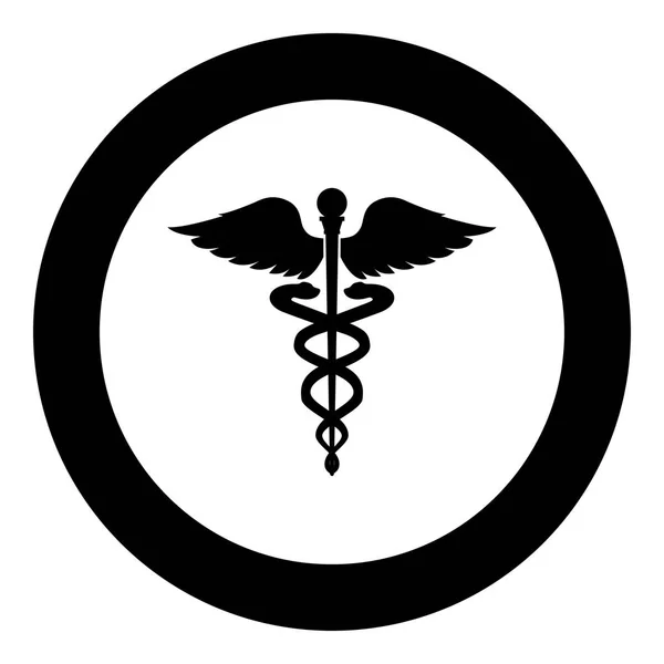 Caduceus sağlık sembol Asklepios'ın değnek simge siyah renk vektör çizim yuvarlak daire
